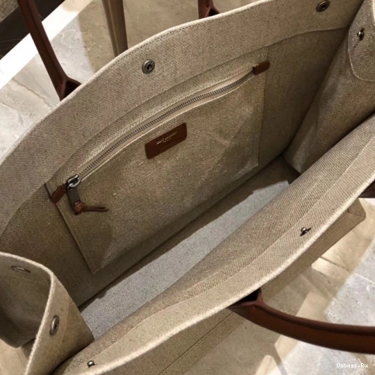 YSL GAUCHE LEATHER BAG LINEN TOTE IN AND RIVE PRINTED 0728